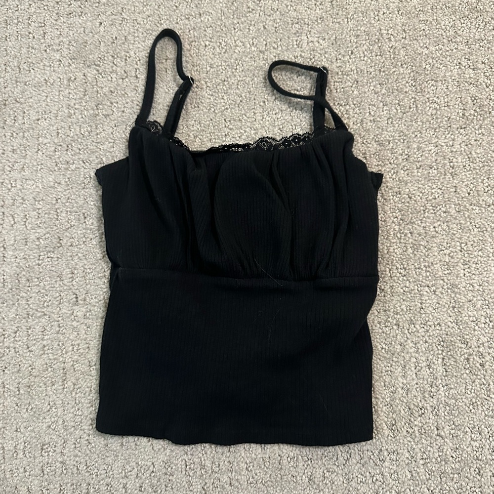 Hollister Black Ribbed Lace-Trim Camisole